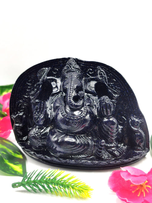 Blue Sandstone Carving of Ganesh - Lord Ganesha Idol in Crystals/Gemstone - Reiki/Chakra/Healing/Energy - 5.5 in and 0.76 kg (1.67 lb)