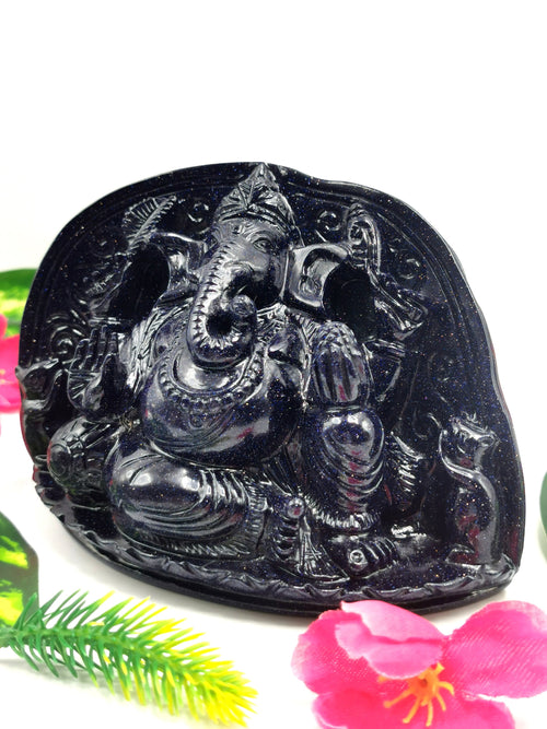 Blue Sandstone Carving of Ganesh - Lord Ganesha Idol in Crystals/Gemstone - Reiki/Chakra/Healing/Energy - 5.5 in and 0.76 kg (1.67 lb)