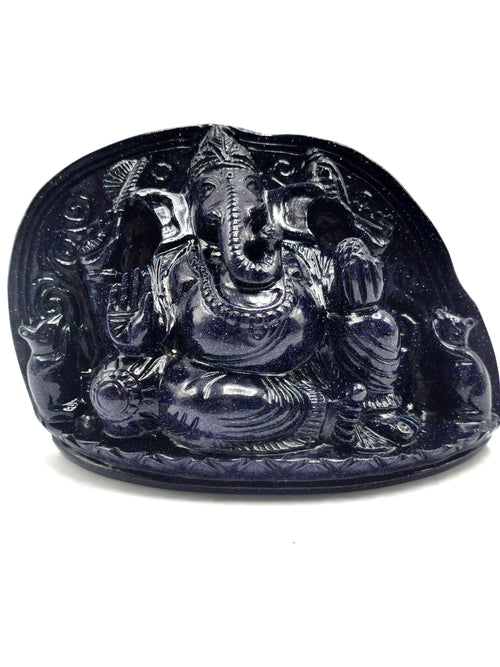 Blue Sandstone Carving of Ganesh - Lord Ganesha Idol in Crystals/Gemstone - Reiki/Chakra/Healing/Energy - 5.5 in and 0.76 kg (1.67 lb)