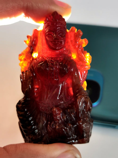 Lakshmi statue in hessonite garnet (gomed) - Goddess Laxmi carving 2 inches and 356 carats - home decor figurine - ONE STATUE ONLY