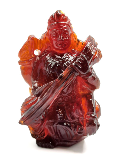 Saraswati carving in hessonite garnet (gomed) stone - Goddess of Learning idol/statue in gemstones and crystals - 2.25 inches and 297 carats
