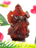 Saraswati carving in hessonite garnet (gomed) stone - Goddess of Learning idol/statue in gemstones and crystals - 2.25 inches and 297 carats
