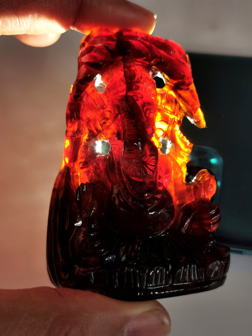 Hessonite Garnet Handmade Carving of Ganesh - Lord Ganesha Idol/Murti in Crystals and Gemstones -Reiki/Chakra/Healing - 3 in and 581 carats