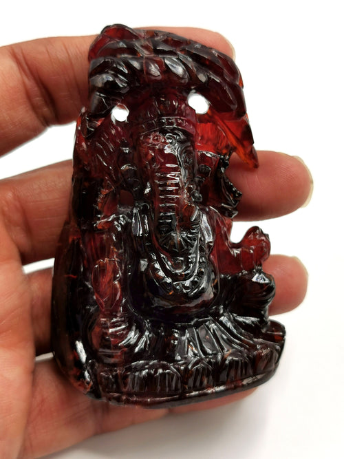 Hessonite Garnet Handmade Carving of Ganesh - Lord Ganesha Idol/Murti in Crystals and Gemstones -Reiki/Chakra/Healing - 3 in and 581 carats