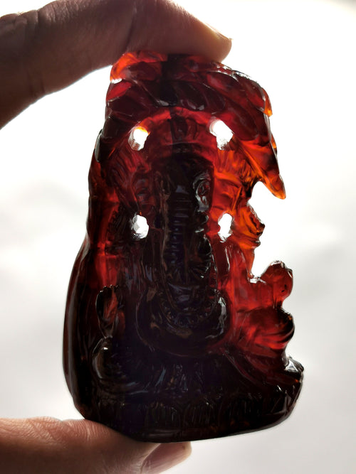 Hessonite Garnet Handmade Carving of Ganesh - Lord Ganesha Idol/Murti in Crystals and Gemstones -Reiki/Chakra/Healing - 3 in and 581 carats