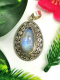 Handmade rainbow moonstone pendant in 925 sterling silver - gemstone/crystal gift |Mother's Day/engagement/wedding/anniversary/birthday gift