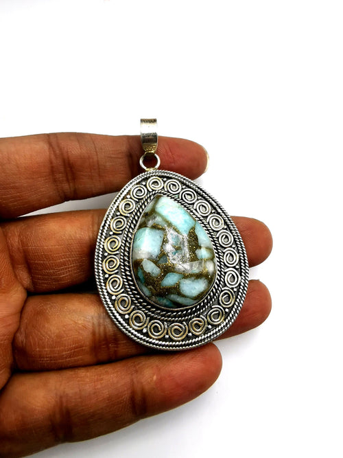 Copper turquoise pendant in 925 Sterling Silver - gemstone/crystal jewelry |Mother's Day/Engagement/Wedding/Anniversary gift