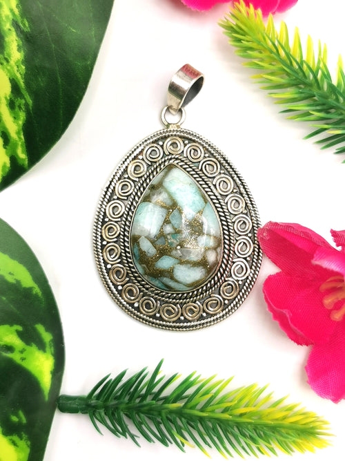 Copper turquoise pendant in 925 Sterling Silver - gemstone/crystal jewelry |Mother's Day/Engagement/Wedding/Anniversary gift