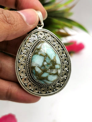 Copper turquoise pendant in 925 Sterling Silver - gemstone/crystal jewelry |Mother's Day/Engagement/Wedding/Anniversary gift