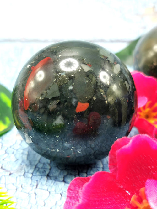 Jasper Bloodstone sphere/ball - Energy/Reiki/Crystal Healing - 2 inch diameter and 165 gms (0.36 lb) - ONE PIECE ONLY