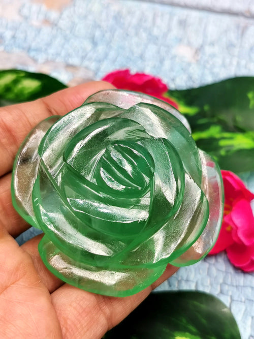 Green Fluorite rose flower carvings - crystal/gemstone/reiki/chakra/healing - ONE PIECE ONLY - 2.5 inch and 150 gms (0.33 lb)