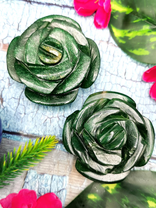 Dark Green Aventurine rose flower carvings - crystal/gemstone/reiki/chakra - ONE PIECE ONLY - 2.5 inch and 120 gms (0.26 lb)