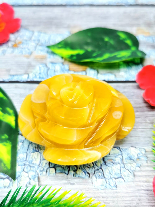 Crystal Yellow Aragonite rose flower carvings - crystal/gemstone/reiki/chakra - ONE PIECE ONLY - 2.6 inch and 150 gms (0.33 lb)