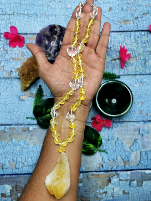 Mala in dyed citrine, clear quartz and rough citrine necklace | gemstone/crystal jewelry | Mother's Day/Birthday/Valentine's Day gift