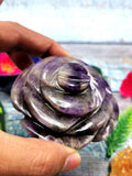 Amethyst gemstone hand carved rose flower carvings - crystal/gemstone/reiki/chakra - ONE PIECE ONLY - 2.8 inch and 180 gms (0.40 lb)