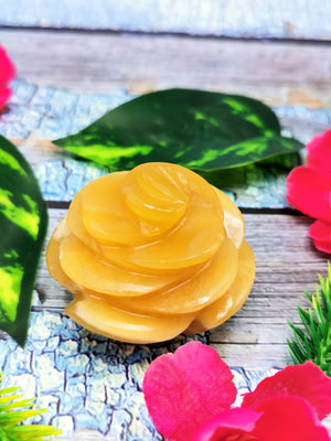 Yellow Aragonite hand carved rose flower carvings - crystal/gemstone/reiki/chakra - ONE PIECE ONLY - 1.8 inch and 95 gms (0.21 lb)