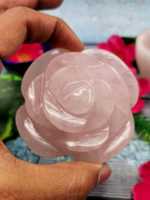 Handmade flower in Rose Quartz gemstone - ONE PIECE ONLY - 2.6 inches and 165 gms (0.36 lb)