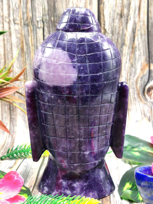 Buddha face / head in lepiodolite gemstone - handmade carving of serene and meditating Lord Buddha - crystal home decor - 6 inches and 1.51 kg (3.32 lb)