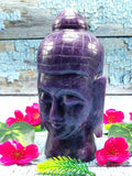 Buddha Head in Lepidolite - handmade carving of serene and meditating Lord Buddha - crystal home decor - 7 inches and 1.80 kg (3.96 lb)