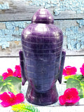 Buddha Head in Lepidolite - handmade carving of serene and meditating Lord Buddha - crystal home decor - 7 inches and 1.80 kg (3.96 lb)