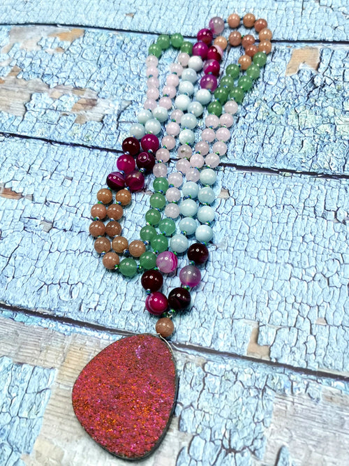 Beautiful multi-stone 108 bead necklace / mala with druzy pendant | gemstone/crystal jewelry | Mother's Day/Anniversary/Engagement/Birthday gift