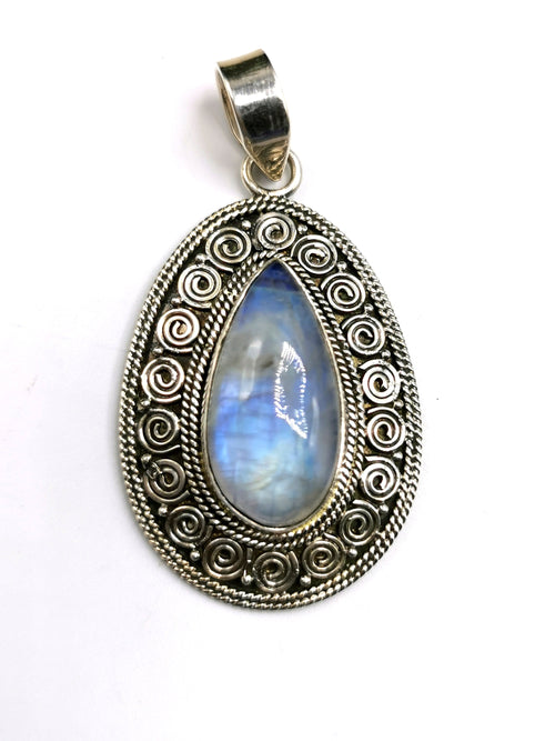 Handmade rainbow moonstone pendant in 925 sterling silver - gemstone/crystal gift |Mother's Day/engagement/wedding/anniversary/birthday gift