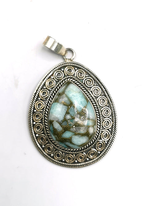 Copper turquoise pendant in 925 Sterling Silver - gemstone/crystal jewelry |Mother's Day/Engagement/Wedding/Anniversary gift