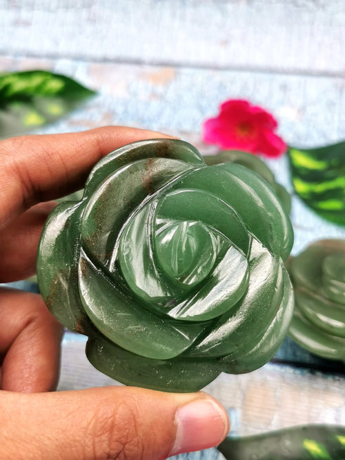 Green Aventurine hand made rose carvings - crystal/gemstone/reiki/chakra/healing - ONE PIECE ONLY - 2.5 inch and 145 gms (0.32 lb)