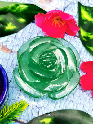 Green Fluorite rose flower carvings - crystal/gemstone/reiki/chakra/healing - ONE PIECE ONLY - 2.5 inch and 150 gms (0.33 lb)