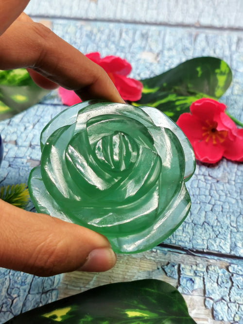 Green Fluorite rose flower carvings - crystal/gemstone/reiki/chakra/healing - ONE PIECE ONLY - 2.5 inch and 150 gms (0.33 lb)