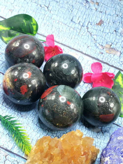 Bloodstone Jasper stone sphere/ball - Energy/Reiki/Crystal Healing - 2 inch diameter and 230 gms (0.51 lb) -ONE PIECE ONLY