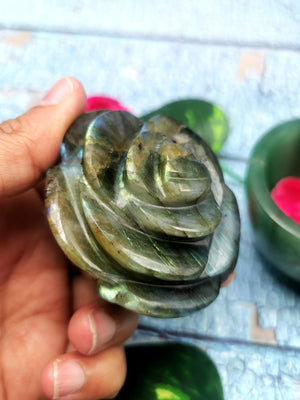 Labradorite rose flower carvings - crystal/gemstone/reiki/chakra/healing - ONE PIECE ONLY - 2.5 inch and 185 gms (0.41 lb)