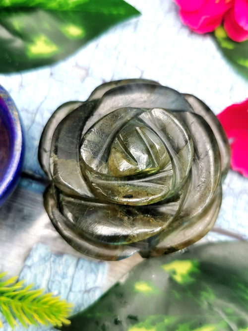 Labradorite rose flower carvings - crystal/gemstone/reiki/chakra/healing - ONE PIECE ONLY - 2.5 inch and 185 gms (0.41 lb)