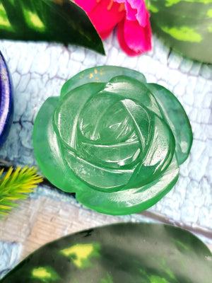 Green Fluorite hand carved rose flower carvings - crystal/gemstone/reiki/chakra/healing - ONE PIECE ONLY - 2 inch and 88 gms