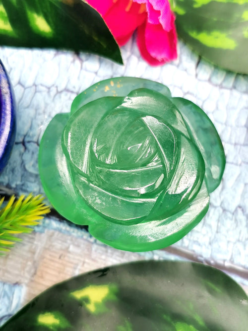 Green Fluorite hand carved rose flower carvings - crystal/gemstone/reiki/chakra/healing - ONE PIECE ONLY - 2 inch and 88 gms