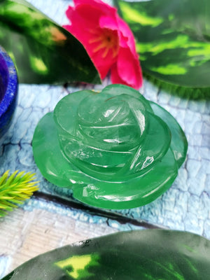 Green Fluorite hand carved rose flower carvings - crystal/gemstone/reiki/chakra/healing - ONE PIECE ONLY - 2 inch and 88 gms