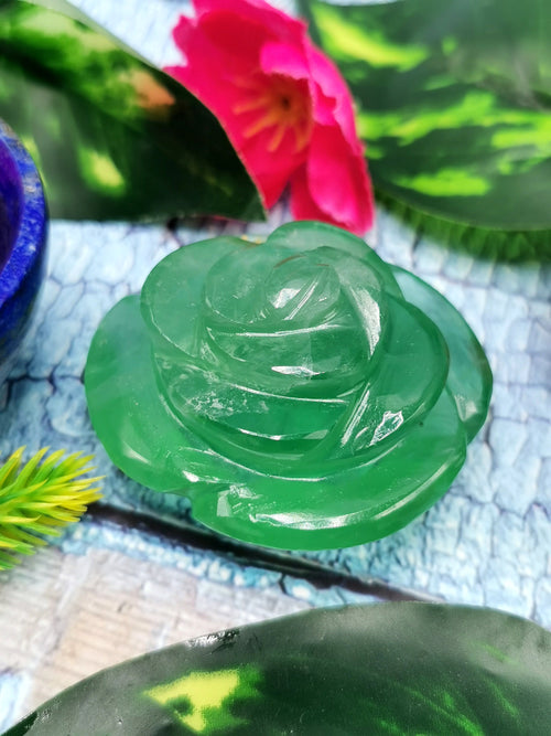 Green Fluorite hand carved rose flower carvings - crystal/gemstone/reiki/chakra/healing - ONE PIECE ONLY - 2 inch and 88 gms