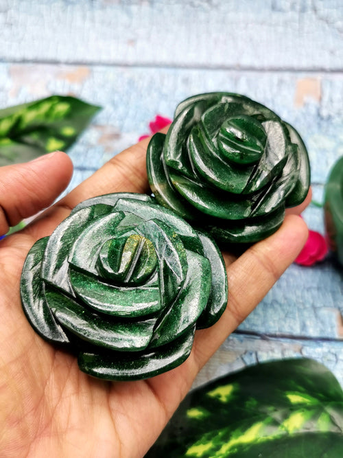 Dark Green Aventurine rose flower carvings - crystal/gemstone/reiki/chakra - ONE PIECE ONLY - 2.5 inch and 120 gms (0.26 lb)