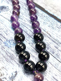 Unique black onyx and amethyst necklace with labradorite floral pendant | gemstone/crystal jewelry | Mother's Day/Birthday/Valentine's gift