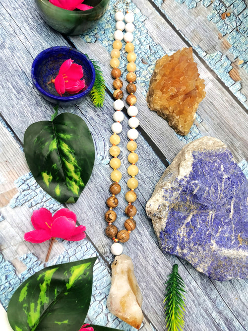 Unique picture jasper, calcite and howlite necklace with citrine pendant | gemstone/crystal jewelry | Mother's Day/Birthday/Valentine's gift