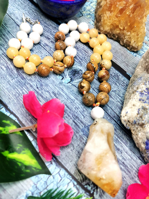 Unique picture jasper, calcite and howlite necklace with citrine pendant | gemstone/crystal jewelry | Mother's Day/Birthday/Valentine's gift
