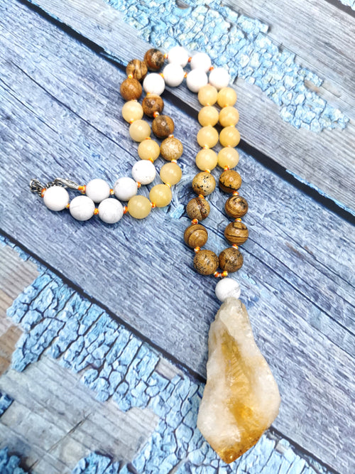 Unique picture jasper, calcite and howlite necklace with citrine pendant | gemstone/crystal jewelry | Mother's Day/Birthday/Valentine's gift