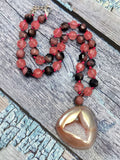 Unique black rhodonite and red cherry quartz necklace with druzy pendant | gemstone/crystal jewelry | Mother's Day/Birthday/Valentine's gift