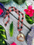 Unique black rhodonite and red cherry quartz necklace with druzy pendant | gemstone/crystal jewelry | Mother's Day/Birthday/Valentine's gift