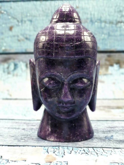 Lepidolite Buddha head - 6 inches , 1.15 kg - Home decor / Crystal Healing