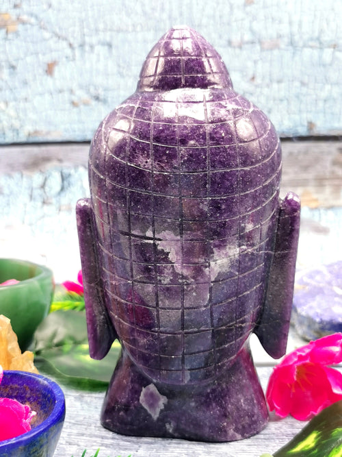 Lepidolite Buddha head - 6 inches , 1.15 kg - Home decor / Crystal Healing