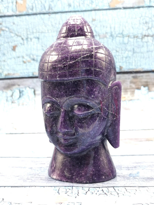 Lepidolite Buddha head - 6 inches , 1.15 kg - Home decor / Crystal Healing
