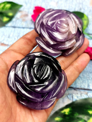 Amethyst crystal hand made rose flower carvings - crystal/gemstone/reiki/chakra - ONE PIECE ONLY - 2.25 inch and 125 gms (0.28 lb)