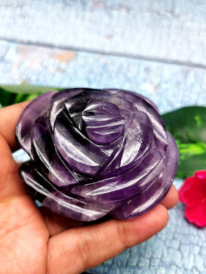 Amethyst rose flower carvings - crystal/gemstone/reiki/chakra - ONE PIECE ONLY - 3 inch and 250 gms (0.55 lb)