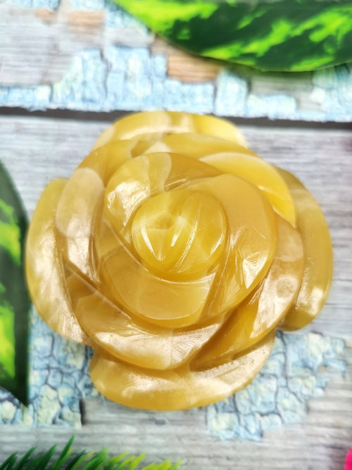 Crystal Yellow Aragonite rose flower carvings - crystal/gemstone/reiki/chakra - ONE PIECE ONLY - 2.6 inch and 150 gms (0.33 lb)
